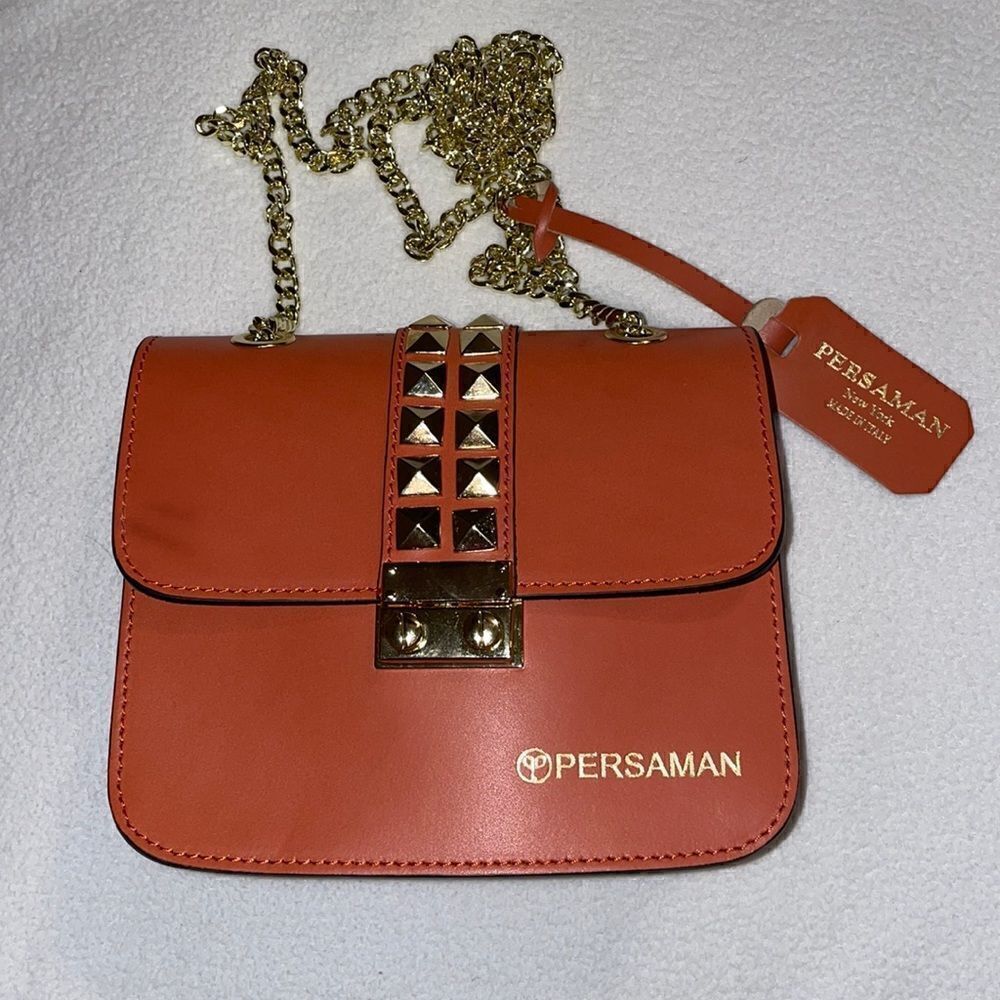 Persaman Gold/Orange crossbody bag studded